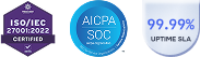 ISO/IEC 27001, SOC, 99.99% Uptime SLA
